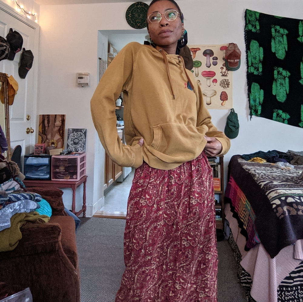 red paisley maxi skirt